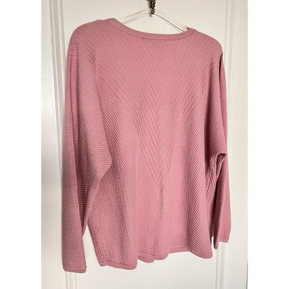 Pink Size L V-Neck Sweater With Pearl & Rhinestone Accents Ribbed A Love Story - Picture 4 of 13